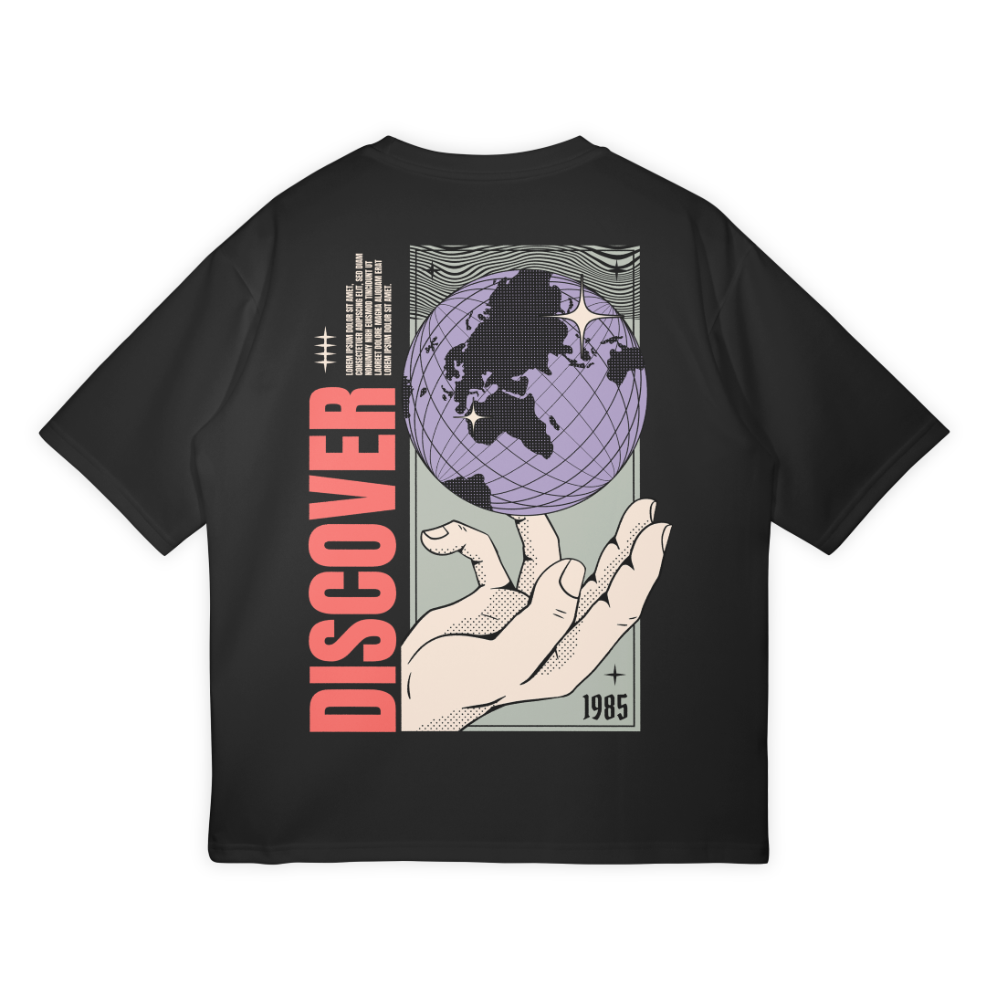 Discover - Unisex Black Oversize T-Shirt