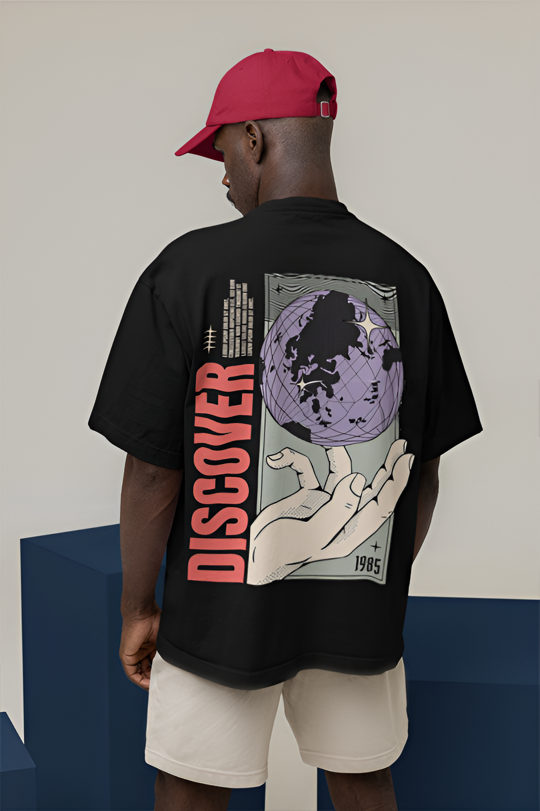 Discover - Unisex Black Oversize T-Shirt