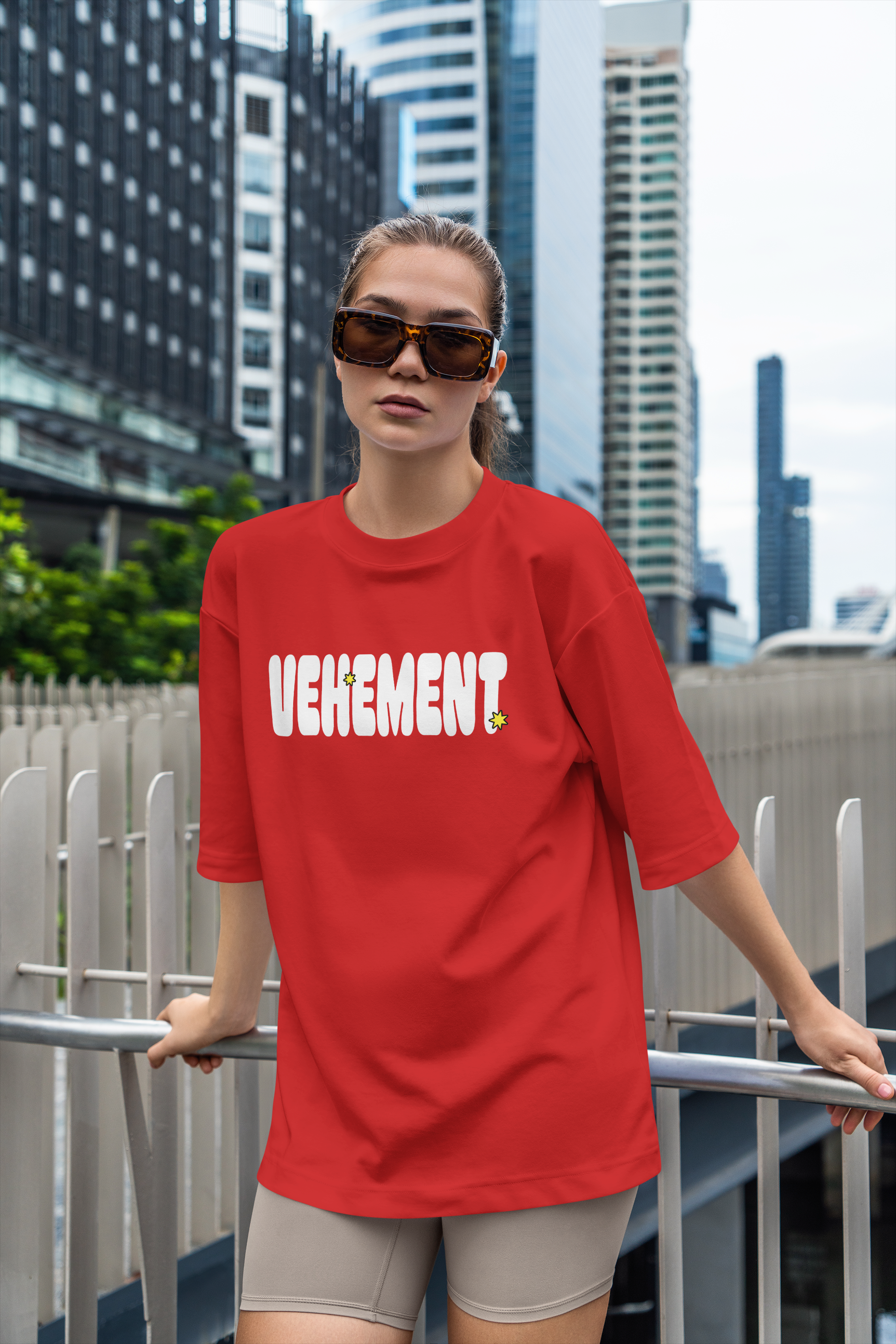 Vehement - Unisex Red Oversize T-Shirt