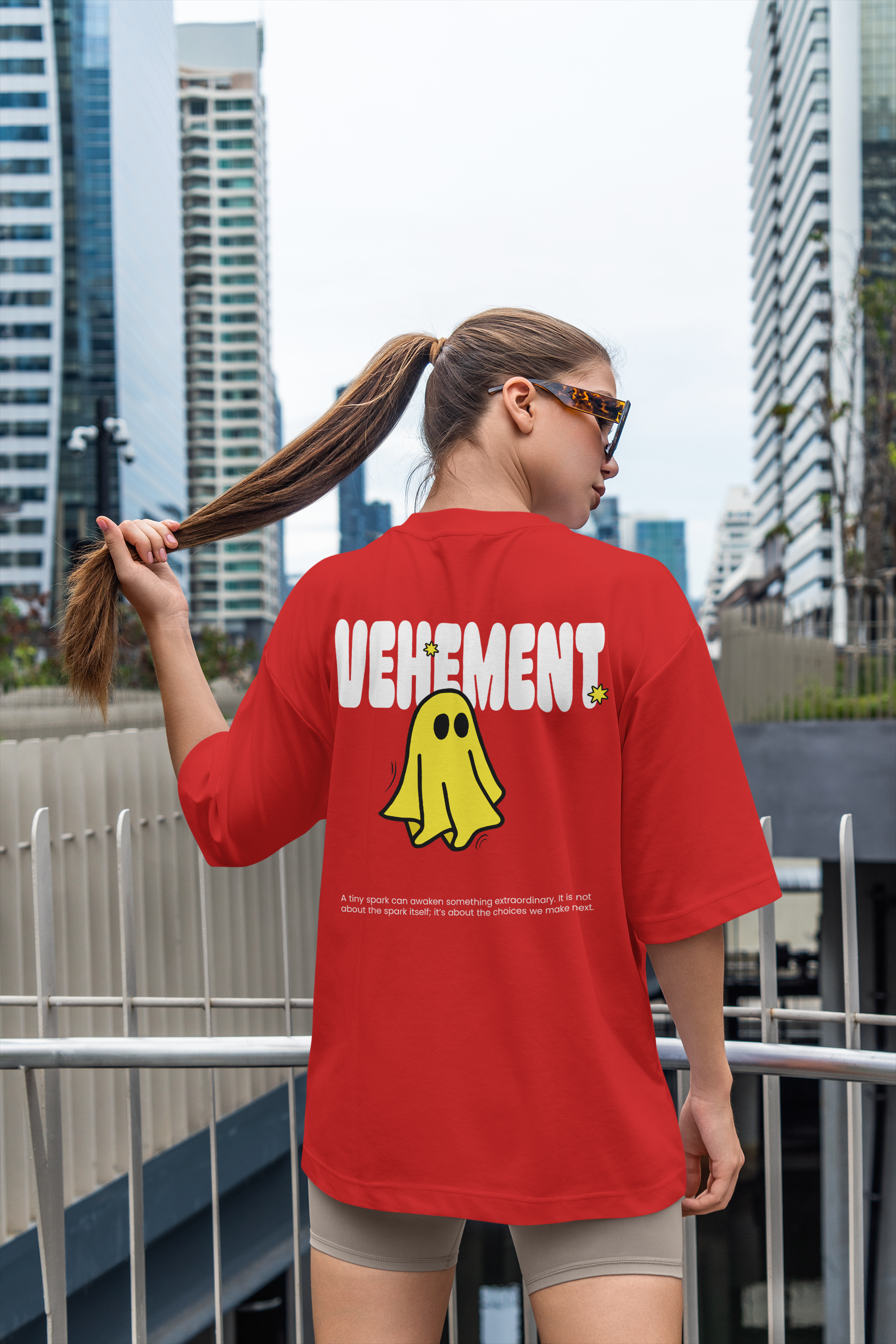 Vehement - Unisex Red Oversize T-Shirt